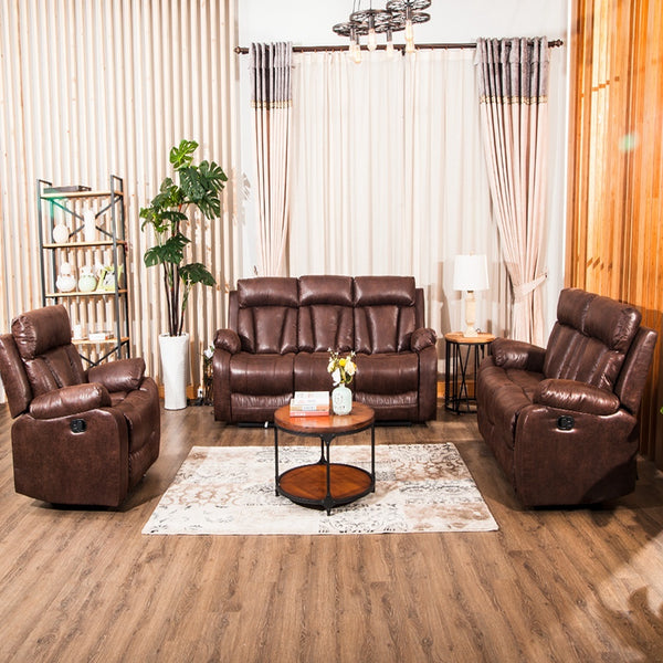 Leather Accent, 3 Piece Recliner - Living Room Set - Sofa, Reclining Couch, & Chair