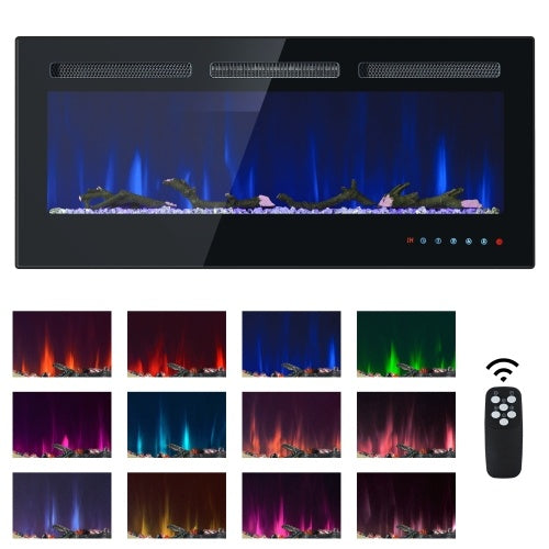 Glass Wall-mounted Built-in Electric Fireplace