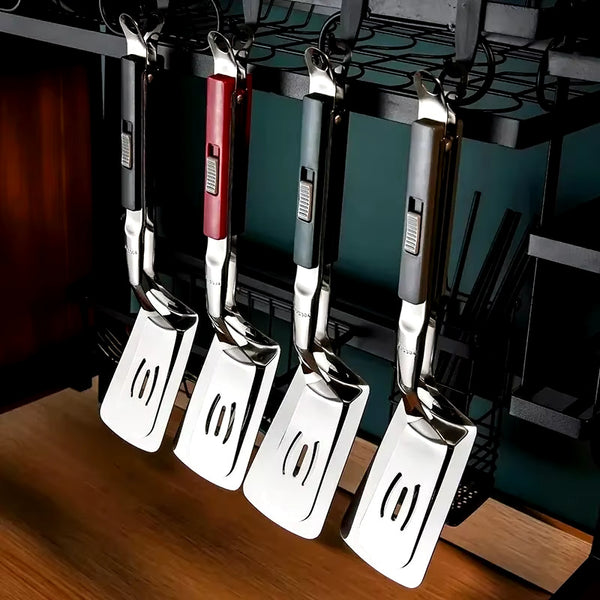 Stainless Steel, Multifunctional Spatula Tongs with Handle Lock