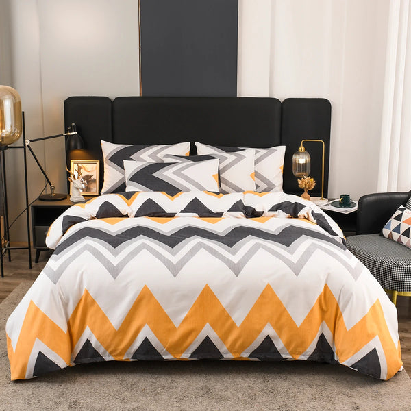 Nordic Style Geometric Wave Stripe Duvet Cover Set – King Size Bedding with Modern Classic Lines