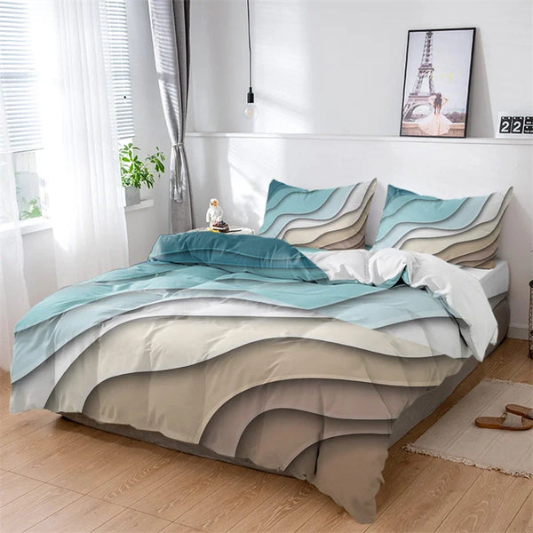 Modern Gradient Geometric Abstract Ripple Art Duvet Cover Set – Soft Microfiber Bedding for Twin & King Sizes