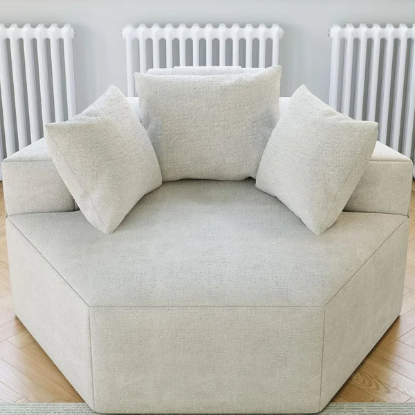 Single Sofa Oversized Chaise Lounge – Fluffy Modern Sleeper Chair with Wide Armrests &amp; Pillow for Living Room