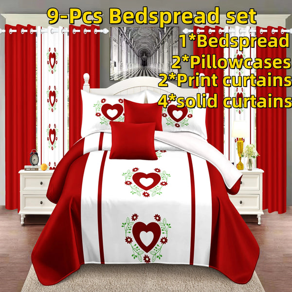 Royberry Home Comfort 9-Piece Bedding & Curtain Set – Red & Purple Floral, Bamboo Fiber, Queen & Children's King Size