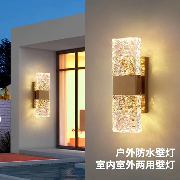 Outdoor Luxury Crystal Wall Lamp – Waterproof Garden Porch Lights, TV Background Corridor Staircase Glass Rectangle Wall Sconce