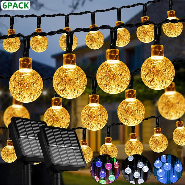 LED Solar String Lights Outdoor – 60 LEDs Waterproof Crystal Globe Lights with 8 Modes, Garden Light for Patio Party Tree Decor