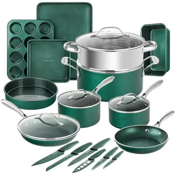 Non-Stick Emerald Green Diamond Coated Pots Set – Dishwasher Safe Kitchen Cookware Set with Lids