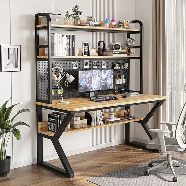 47" Industrial Computer Desk with Pegboard and Shelves – Home Office Desk with Hutch and Storage, Gaming Desk