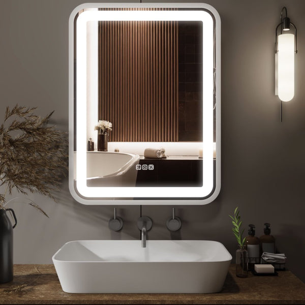 Bathroom Vanity Mirror with Smart LED Light – Dimmable, 3 Color Temperatures, Anti-Fog, Memory Function, Vertical & Horizontal for Over Sink